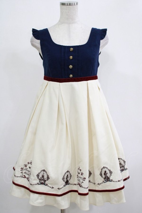 画像1: Amavel / 眠れる森の美女刺繍入りバイカラーデザインジャンスカ Free オフ/ネイビー H-25-12-05-011-CA-OP-NS-ZH (1)