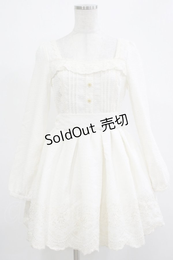 画像1: LIZ LISA / ウエストリボン刺繍ワンピース Free ホワイト H-25-12-05-017-LO-OP-NS-ZH (1)