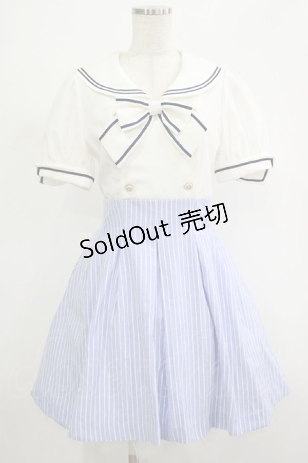 画像1: Secret Honey / ストライプドッキングセーラーワンピース Free オフ/サックス H-25-12-05-020-CA-OP-NS-ZH (1)