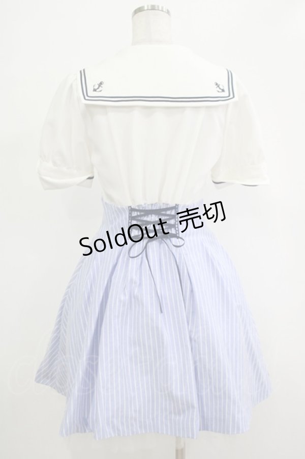 画像3: Secret Honey / ストライプドッキングセーラーワンピース Free オフ/サックス H-25-12-05-020-CA-OP-NS-ZH (3)