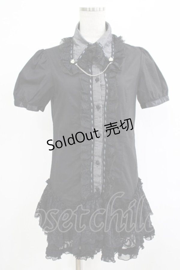 画像1: HANGRY&ANGRY / ANGRYレースフリルシャツチュニック  ブラック H-25-12-06-028-HN-BL-KB-ZH (1)