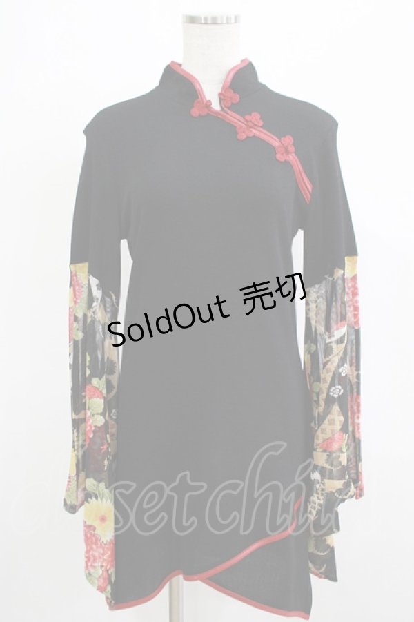 画像1: Qutie Frash / チャイナチュニック  黒×赤 H-25-12-06-044-QU-TO-KB-ZH (1)