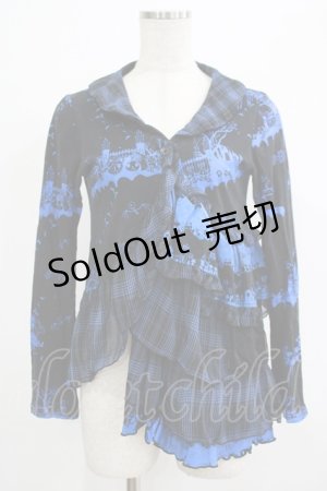 画像: HANGRY&ANGRY / チェックフリルプリントボレロ  黒×青 H-25-12-06-046-HN-TO-KB-ZH