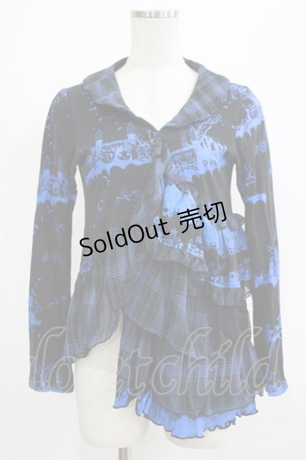 画像1: HANGRY&ANGRY / チェックフリルプリントボレロ  黒×青 H-25-12-06-046-HN-TO-KB-ZH (1)