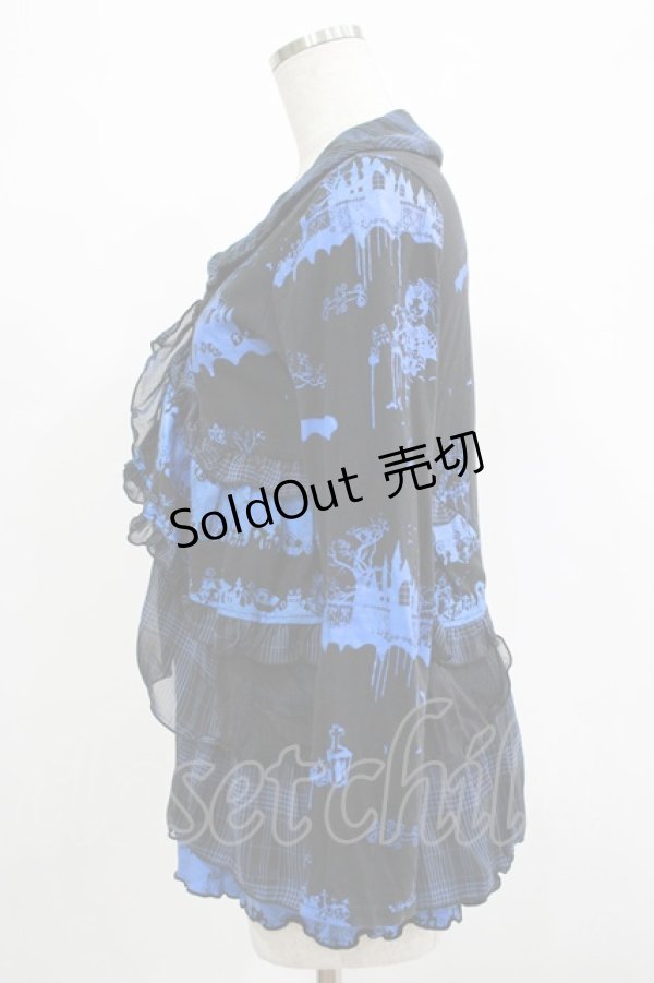 画像2: HANGRY&ANGRY / チェックフリルプリントボレロ  黒×青 H-25-12-06-046-HN-TO-KB-ZH (2)