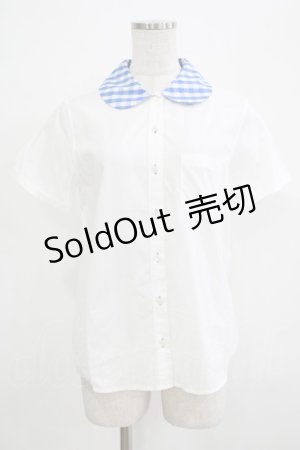 画像: Jane Marple / ギンガムカラー半袖ブラウス M オフ×ブルー H-25-12-06-051-JM-BL-KB-ZH