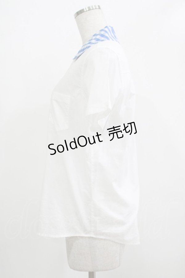 画像2: Jane Marple / ギンガムカラー半袖ブラウス M オフ×ブルー H-25-12-06-051-JM-BL-KB-ZH (2)