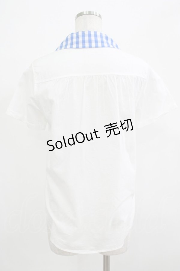 画像3: Jane Marple / ギンガムカラー半袖ブラウス M オフ×ブルー H-25-12-06-051-JM-BL-KB-ZH (3)