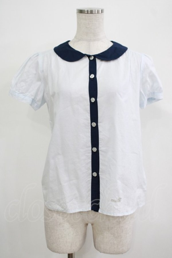 画像1: 【SALE】MILK / グッドガールブラウス  サックス×ネイビー H-25-12-06-052-ML-BL-KB-ZT117 (1)