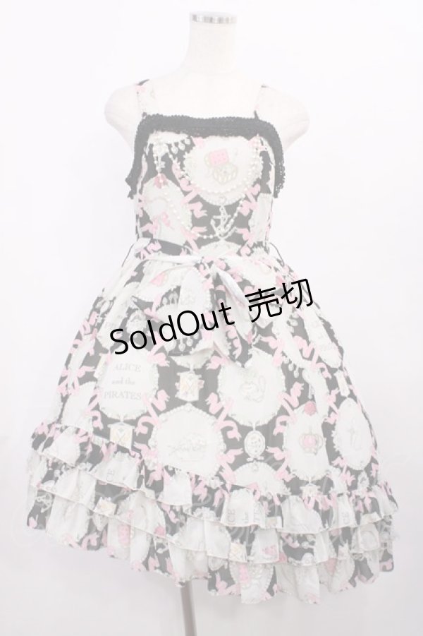 画像1: ALICE and the PIRATES / 宝石柄シフォンジャンパースカート Free ブラック H-25-12-06-1001-PA-OP-NS-ZH (1)