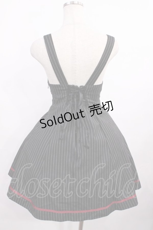 画像2: Amavel / トランプ刺繍入りベロア切替ストライプ柄ジャンスカ Free ブラック H-25-12-06-1006-CA-OP-NS-ZH (2)