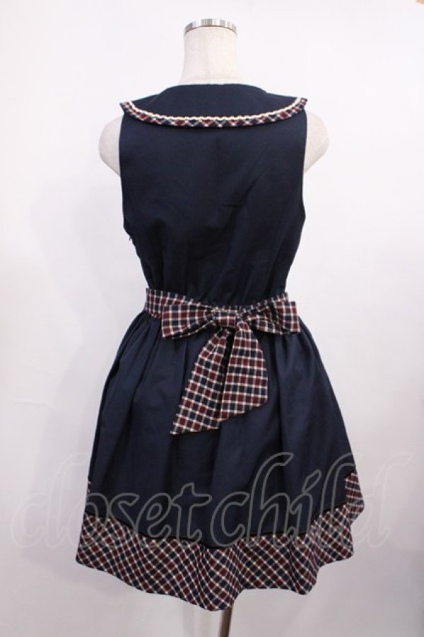 画像2: Amavel / BACKリボン付チェック柄切替ジャンスカ Free ネイビー H-25-12-06-1013-CA-OP-NS-ZH (2)