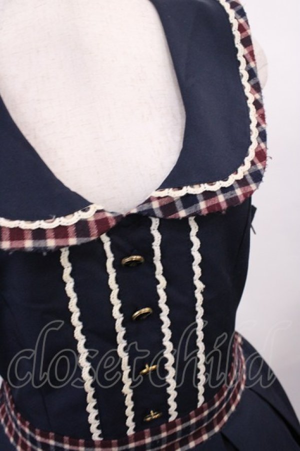 画像3: Amavel / BACKリボン付チェック柄切替ジャンスカ Free ネイビー H-25-12-06-1013-CA-OP-NS-ZH (3)