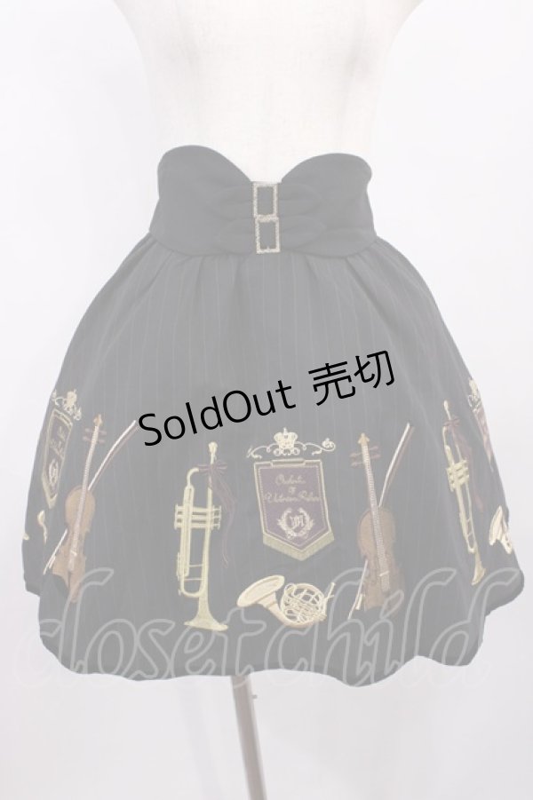 画像1: Amavel / 楽器刺繍入り サス付ベロア切替ミニ丈スカート Free ブラック H-25-12-06-1019-CA-SK-NS-ZH (1)