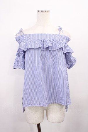 画像: franche lippee black / ストライプフリルブラウス M ブルー H-25-12-06-1027-LO-BL-NS-ZH