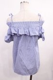 画像2: franche lippee black / ストライプフリルブラウス M ブルー H-25-12-06-1027-LO-BL-NS-ZH (2)