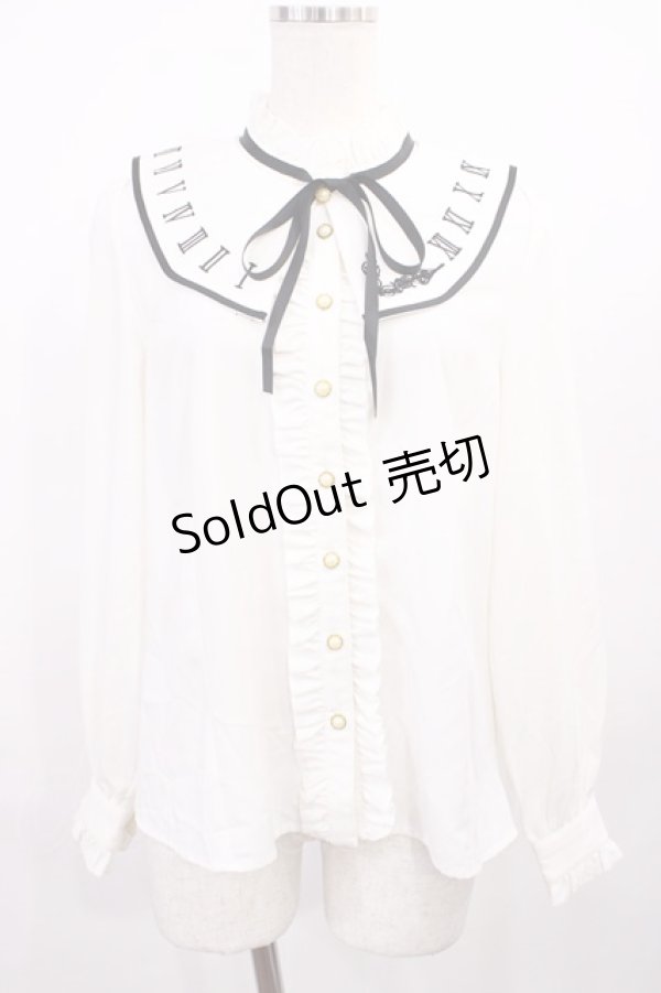 画像1: Amavel / 時計刺繍つけ衿ブラウス Free オフ/ブラック H-25-12-06-1031-CA-BL-NS-ZH (1)