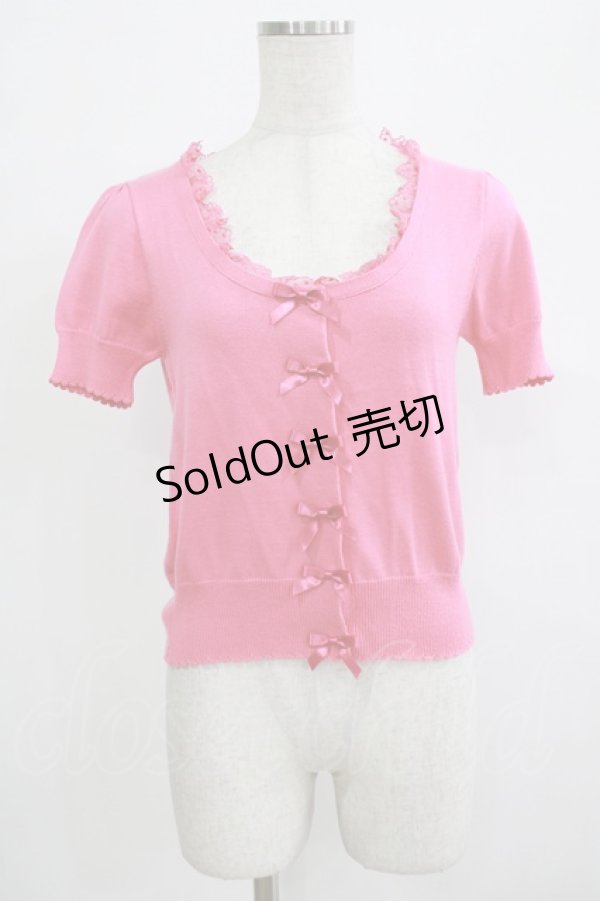 画像1: Emily Temple cute / プチリボン付ニットカーディガン  ピンク H-25-12-06-060-ET-TO-KB-ZT1208H (1)