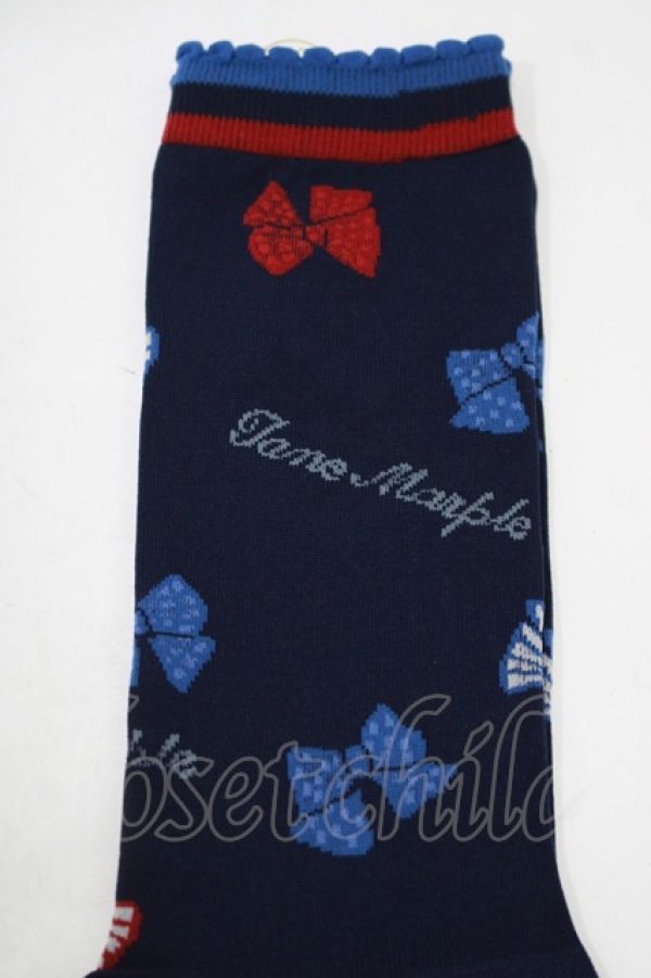画像2: Jane Marple / Anniversary ribbonsクルーソックス  navy H-25-12-06-080-JM-ZA-KB-ZH (2)