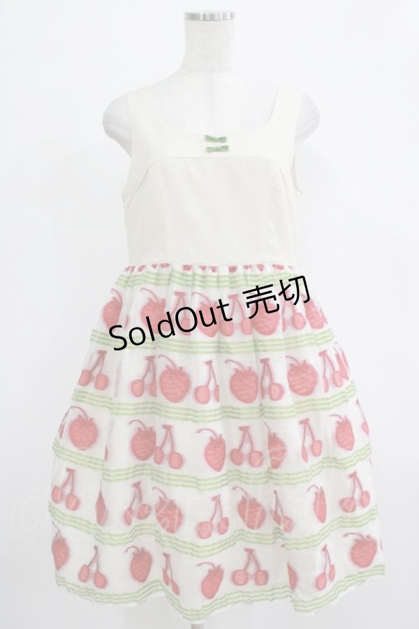 画像1: Emily Temple cute / フルーツジャガードパネル切替ワンピース M グリーン H-25-12-06-011-ET-OP-KB-ZT226 (1)