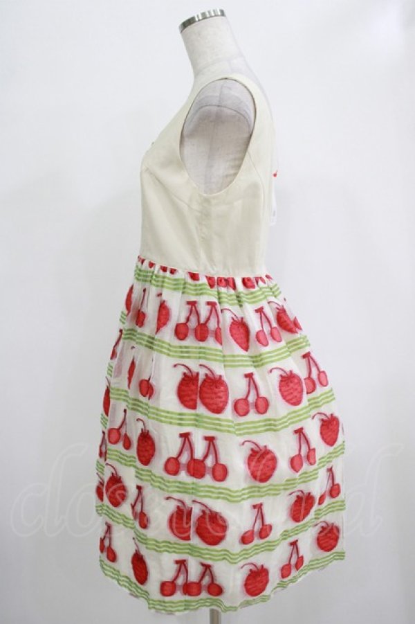 画像2: Emily Temple cute / フルーツジャガードパネル切替ワンピース M グリーン H-25-12-06-011-ET-OP-KB-ZH (2)