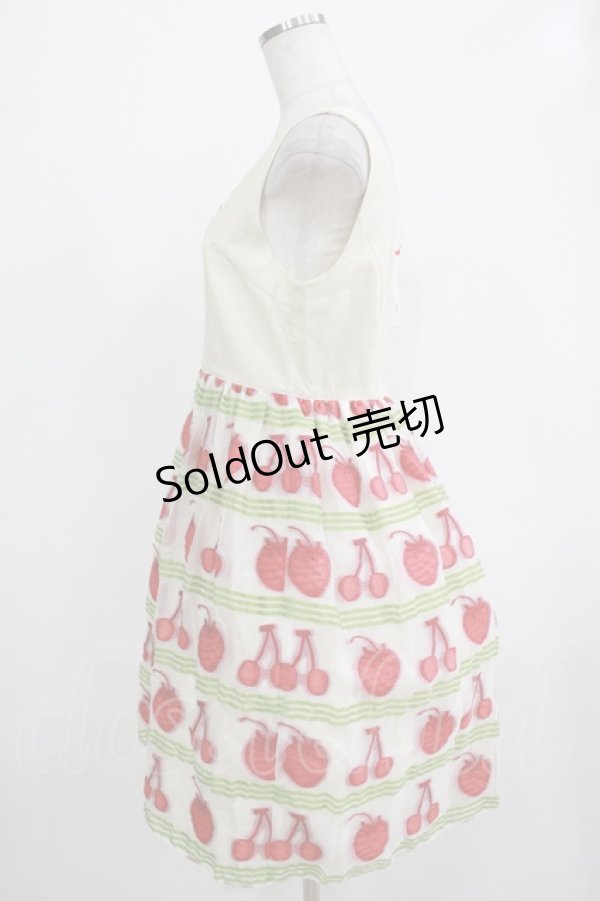 画像2: Emily Temple cute / フルーツジャガードパネル切替ワンピース M グリーン H-25-12-06-011-ET-OP-KB-ZT226 (2)