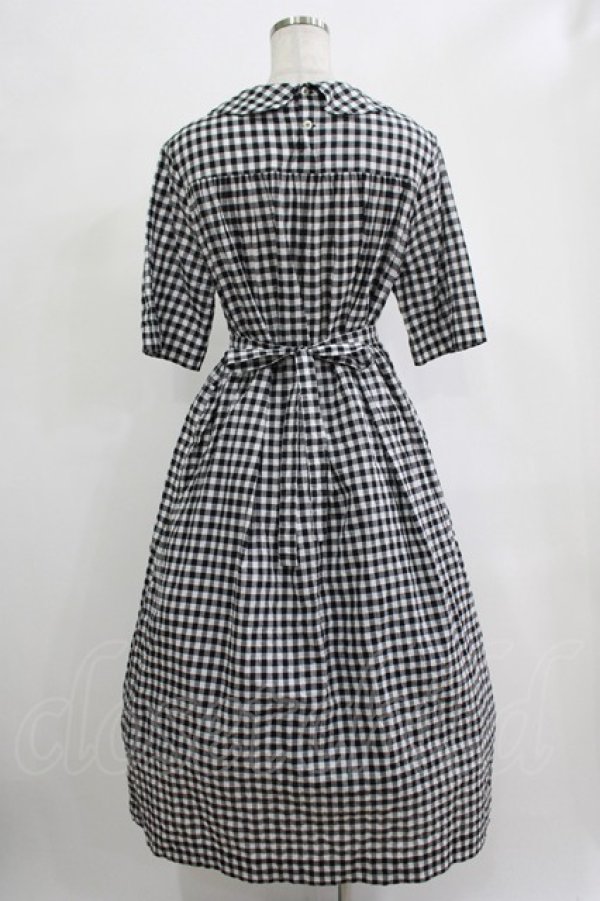 画像3: Jane Marple / シャーリングギンガムリボントリムドレス  ブラック H-25-12-06-017-JM-OP-KB-ZH (3)