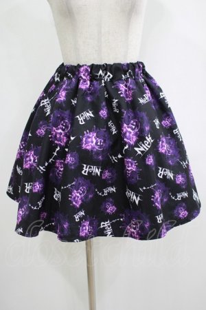 画像: NieR Clothing / プリントギャザースカート  黒 H-25-12-06-021-PU-SK-KB-ZH