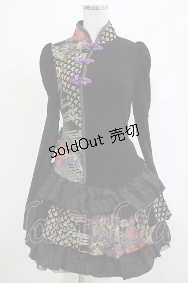 画像1: Qutie Frash / チャイナワンピース  黒×紫 H-25-12-06-025-QU-OP-KB-ZH (1)