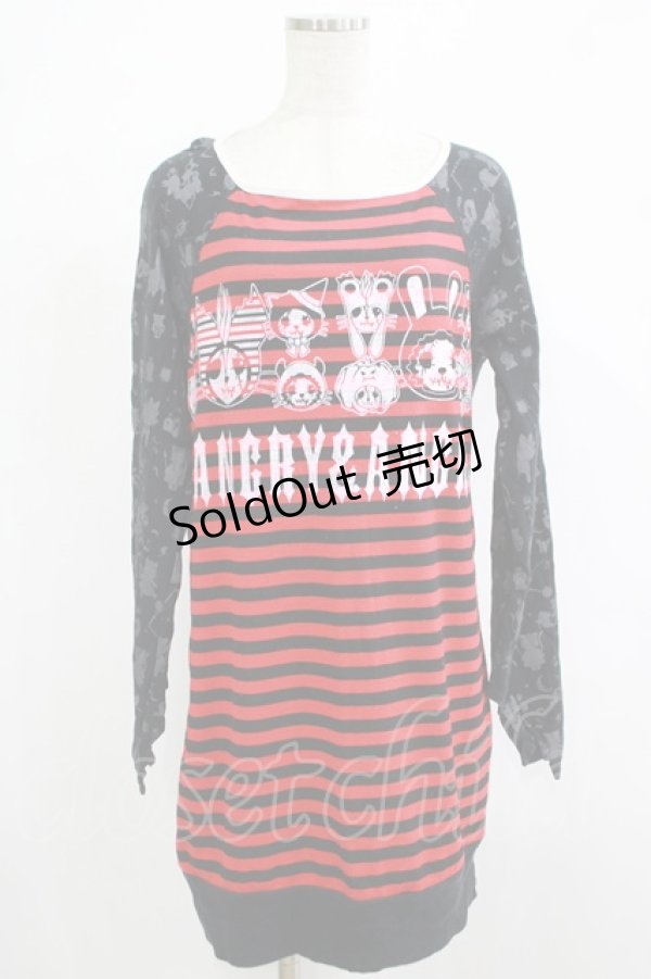 画像1: HANGRY&ANGRY / ボーダーラグランワンピース  黒×赤 H-25-12-06-026-HN-OP-KB-ZH (1)