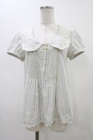 画像: Franche Lippee / ストライプブラウス M オフ/ブルー H-25-12-07-1048-LO-BL-NS-ZH