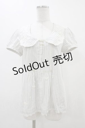 画像: Franche Lippee / ストライプブラウス M オフ/ブルー H-25-12-07-1048-LO-BL-NS-ZH