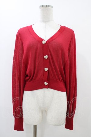 画像: DearMyLoveRose / ハートボタンシアーカーディガン M~L レッド H-25-12-07-1049-EL-TO-NS-ZH