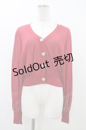 画像: DearMyLoveRose / ハートボタンシアーカーディガン M~L レッド H-25-12-07-1049-EL-TO-NS-ZH