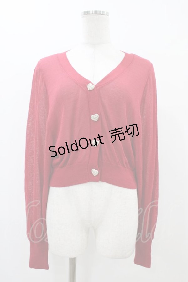 画像1: DearMyLoveRose / ハートボタンシアーカーディガン M~L レッド H-25-12-07-1049-EL-TO-NS-ZH (1)