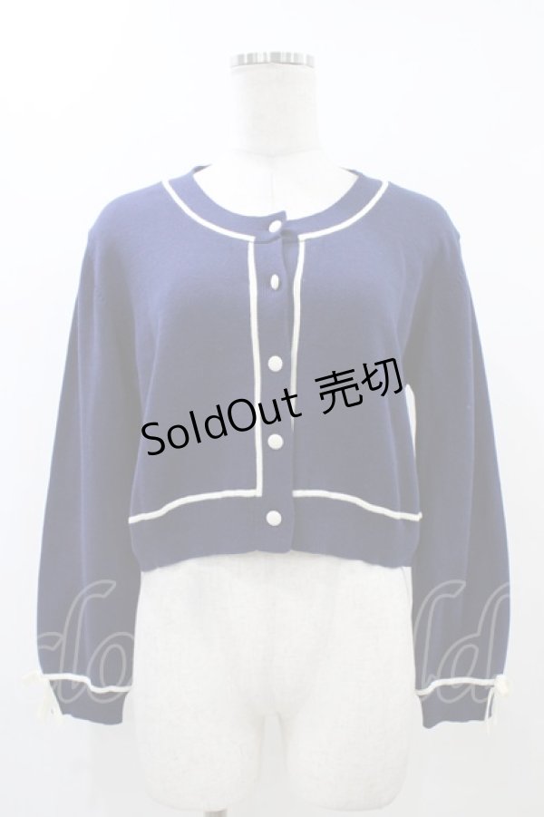 画像1: Fi.n.t / 袖口リボンバイカラーニットカーディガン Free NAVY×WH H-25-12-07-1053-CA-TO-NS-ZH (1)