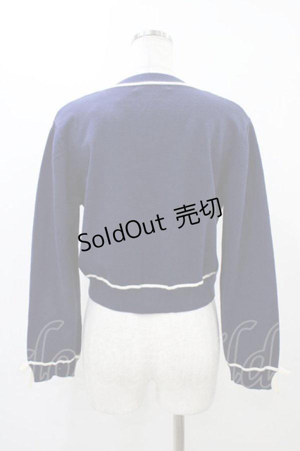 画像2: Fi.n.t / 袖口リボンバイカラーニットカーディガン Free NAVY×WH H-25-12-07-1053-CA-TO-NS-ZH (2)