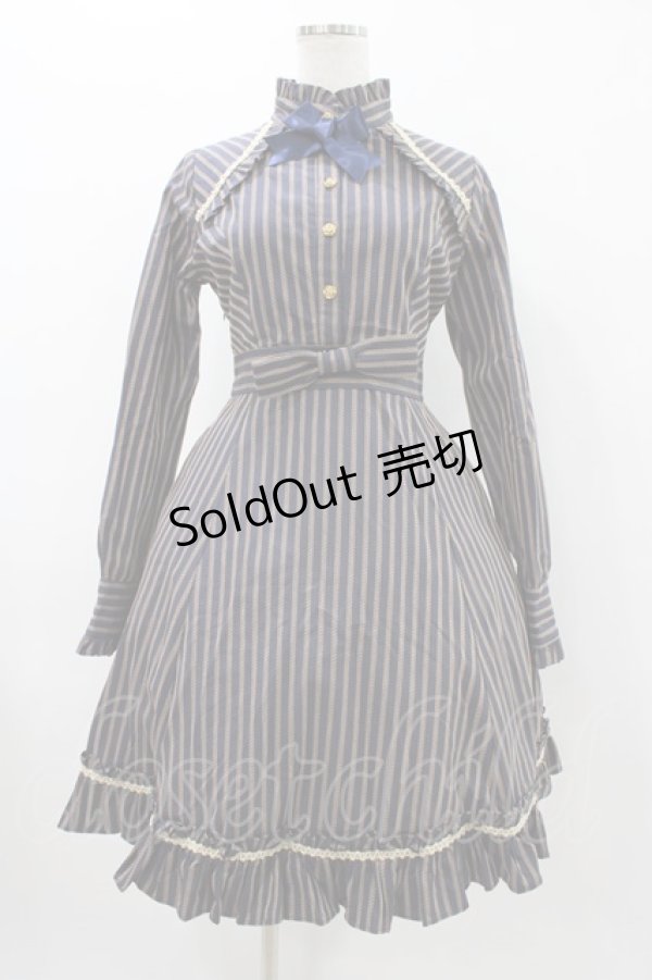 画像1: Fluff Mollie（海外ロリータブランド） / ストライプワンピース Free ネイビー H-25-12-07-1016-0-OP-NS-ZH (1)
