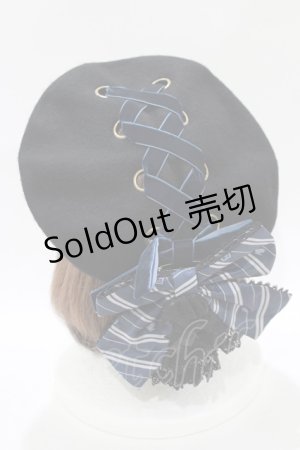 画像: ATELIER PIERROT / ハリー・ポッターリボンブローチ付きレースアップベレー帽  レイブンクロー(ブルー) H-25-12-07-077-EL-ZA-KB-ZH