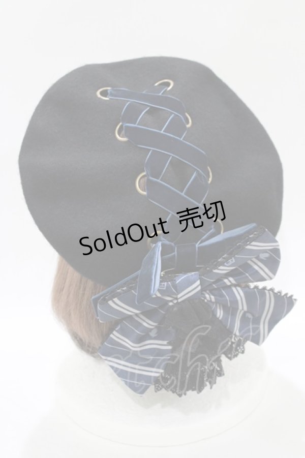 画像1: ATELIER PIERROT / ハリー・ポッターリボンブローチ付きレースアップベレー帽  レイブンクロー(ブルー) H-25-12-07-077-EL-ZA-KB-ZH (1)