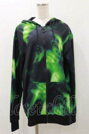 画像: NieR Clothing / 総柄ZIPパーカー F 黒×緑 H-25-12-08-058-PU-TO-KB-ZH