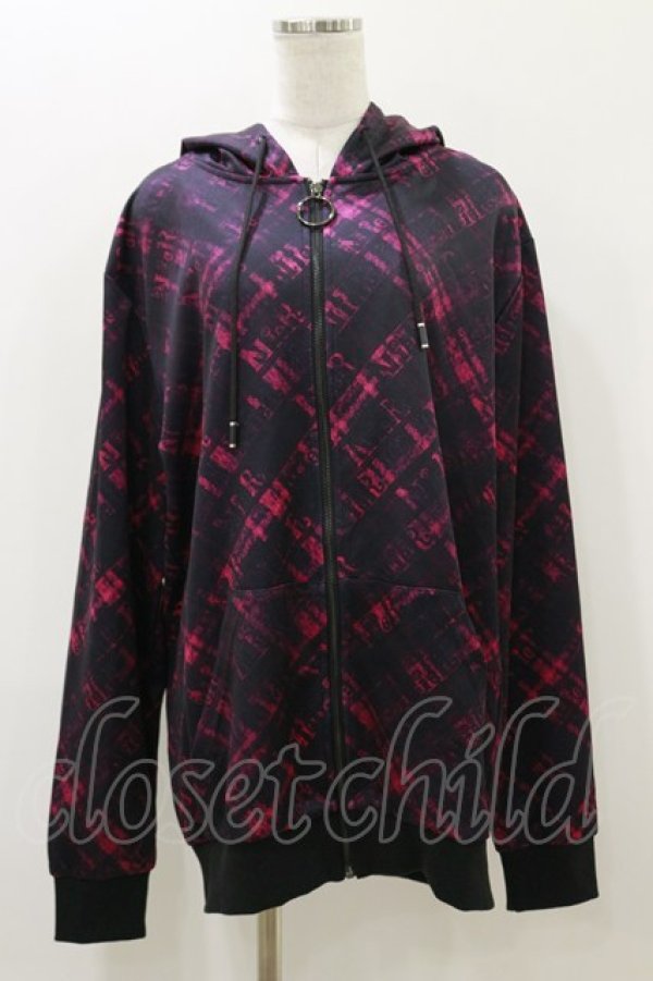 画像1: NieR CLOTHING / 総柄ZIPパーカー  黒×ロゴピンク H-25-12-08-064-PU-TO-KB-ZH (1)