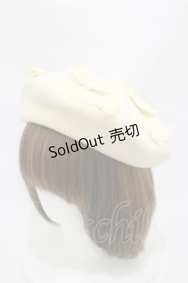 画像1: Jane Marple / マルティプルリボンのベレー  アイボリー H-25-12-08-002-JM-AC-KB-ZH (1)