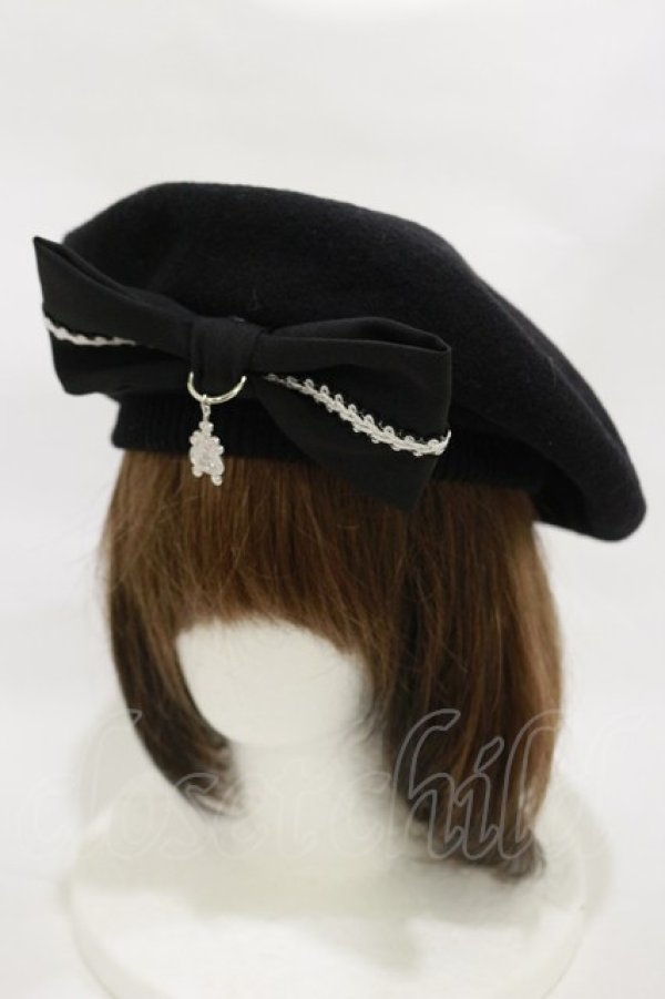 画像1: MIHO MATSUDA / リブ付きバスクベレー  黒 H-25-12-08-005-GO-AC-KB-ZH (1)