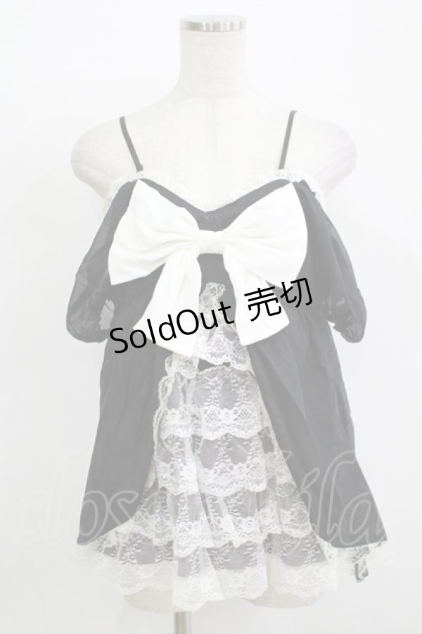 画像1: DearMyLove / レースリボントップス M ブラック H-25-12-09-053-EL-TO-NS-ZH (1)