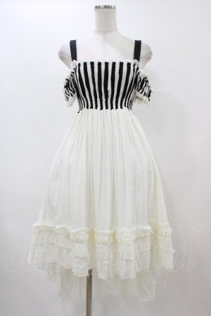 画像: Dangerous nude / ストライプ切替ガーゼワンピース  アイボリー H-25-12-09-1038-PU-OP-KB-ZH