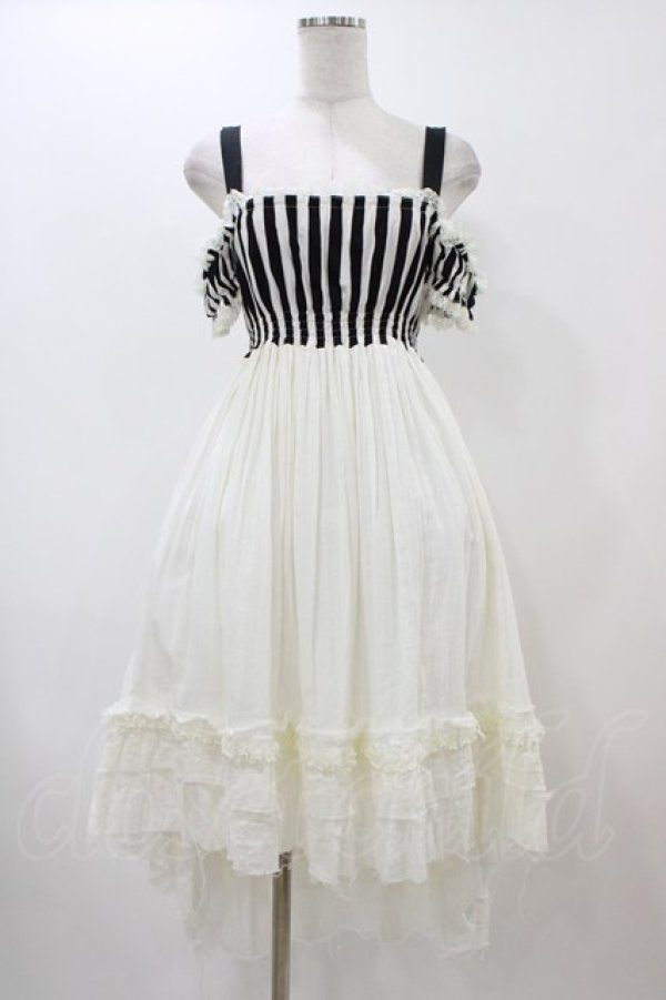 画像1: Dangerous nude / ストライプ切替ガーゼワンピース  アイボリー H-25-12-09-1038-PU-OP-KB-ZH (1)