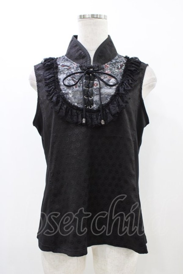 画像1: Qutie Frash / チャイナノースリーブトップス  黒 H-25-12-09-1042-QU-TO-KB-ZT262 (1)