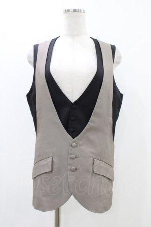 画像: GADGET GROW / レイヤード風ベスト  黒×グレージュ H-25-12-09-1044-GO-TO-KB-ZH