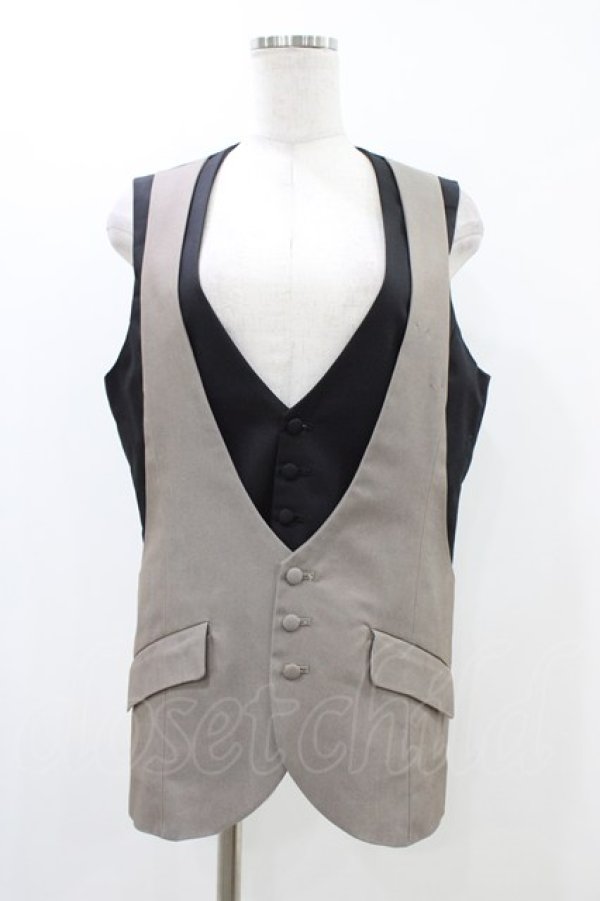 画像1: GADGET GROW / レイヤード風ベスト  黒×グレージュ H-25-12-09-1044-GO-TO-KB-ZH (1)